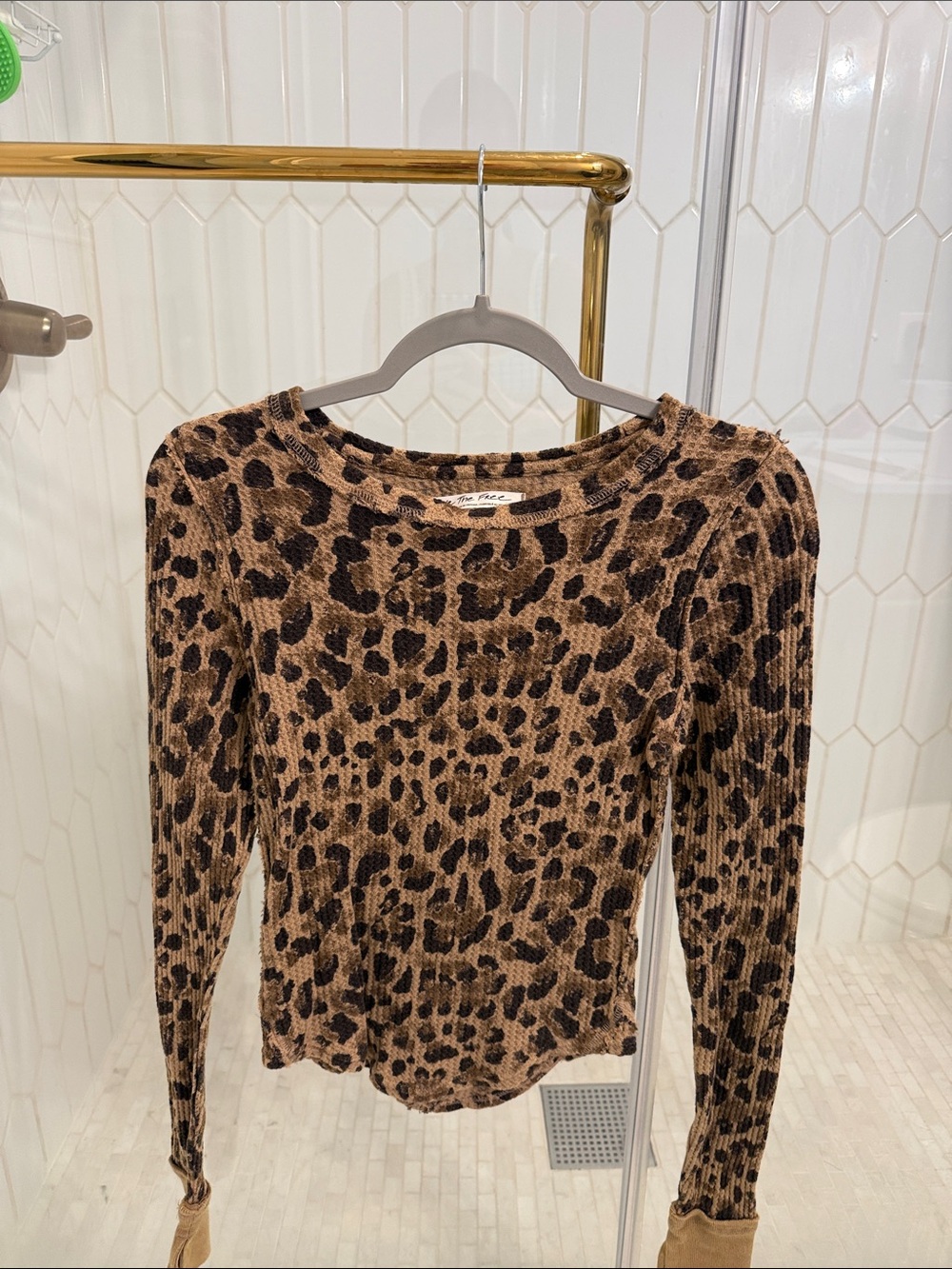 Free People - Leopard Print Ribbed Long Sleeve Top - Brown/Black